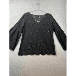 White House Black Market Lace V-Neck Blouse Womens Size M Hobo Flare Sleeves